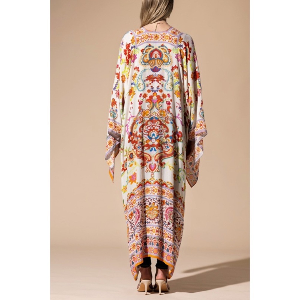 SOLD OUT Colorful Vibrant Delphi Floral Paisley Open Wrap Duster Kimono Top One - Picture 8 of 9